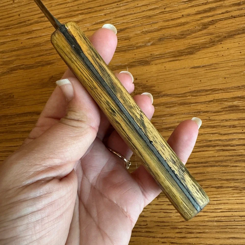 Vintage Ontario Knife Co Tru-Edge Carbon‎ Steel Butcher Knife Wood Handle USA